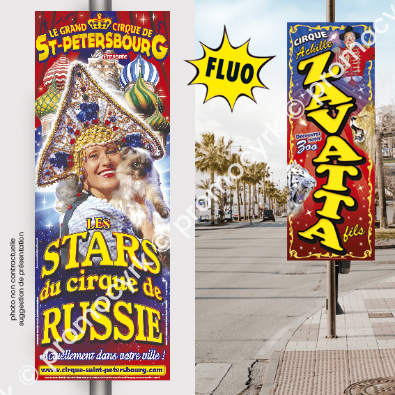panneaux carton de cirque fluo grand format pour affichage sur les poteaux de ville