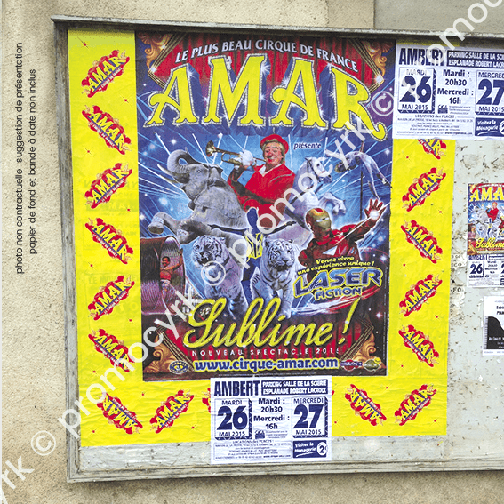 affiches murales de cirque 120x160 avec papier de fond fluo fait par promocyrk