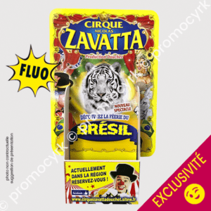 porte prosptectus fluo pour flyers de cirque exclusivite promocyrk