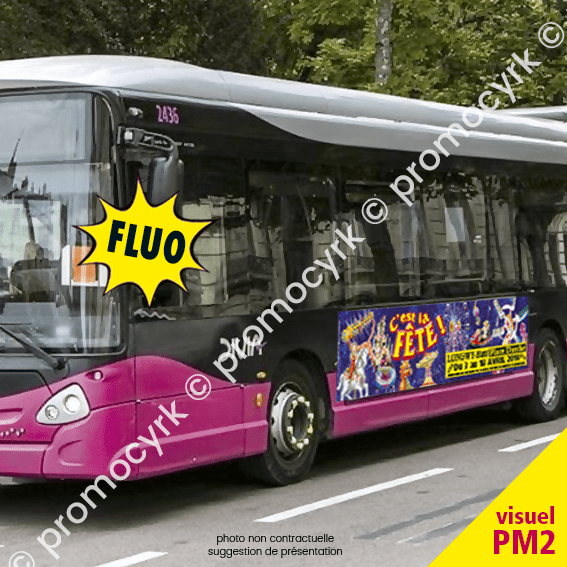bandeaux bus fluo cote gauche 274x68cm pour la publicite d'une fete foraine