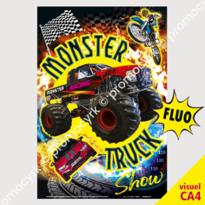 affiche pour collage avec un monster truck et de lencre jaune fluo