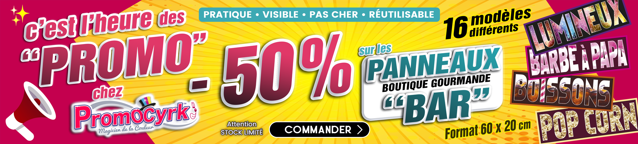 promotion pour panneaux bar boutique gourmande pour les forains ou les cirques