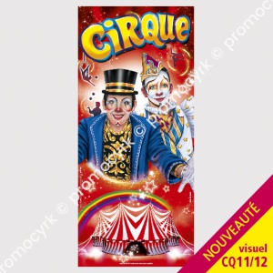 image de panneau en carton sur le theme du cirque fond rouge avec des jolis clowns