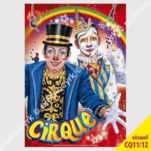 petite affiche de cirque avec de jolis clowns sur fond rouge