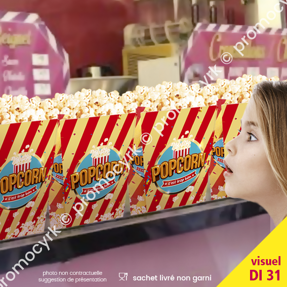 sac en papier avec des popcorn a vendre dans les boutiques ou les bars ou les stand de fete foraine ou kermesse ou comite dentreprises