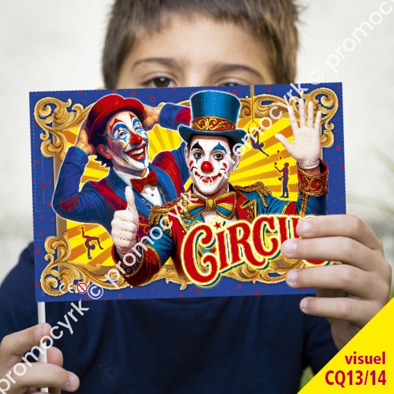 CSTD0253 drapeaux cirque en tissu avec joli clown standard CQ13 14 shop.promocyrk 3 drapeau en tissu résistant pour votre événement