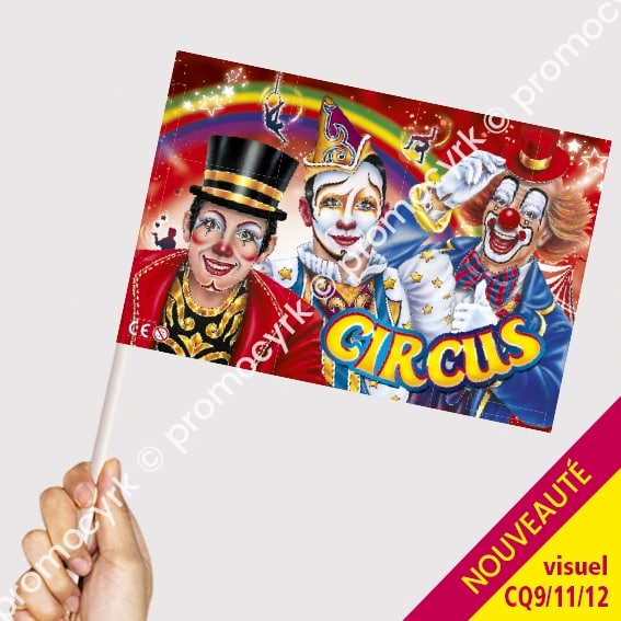 CSTD0256 drapeaux cirque en tissu standard joli trio clowns shop.promocyrk 1 drapeau tissu pour les cirques