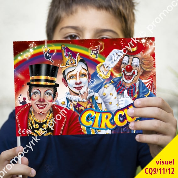 CSTD0256 drapeaux cirque en tissu standard joli trio clowns shop.promocyrk 3 petit drapeau très résisant pour votre événement
